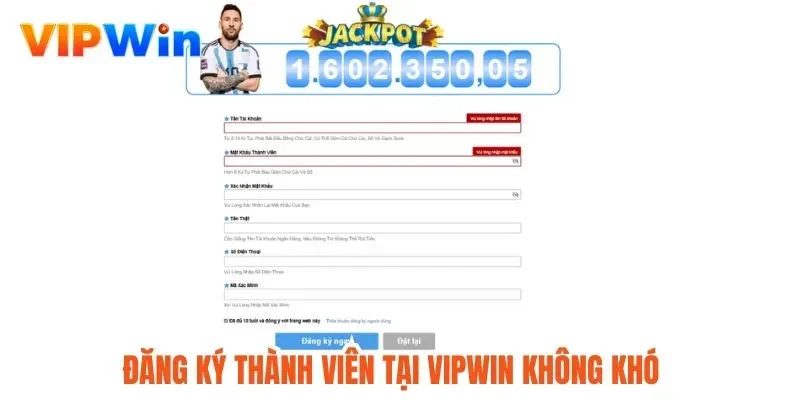 Đăng ký thành viên tại Vipwin không khó